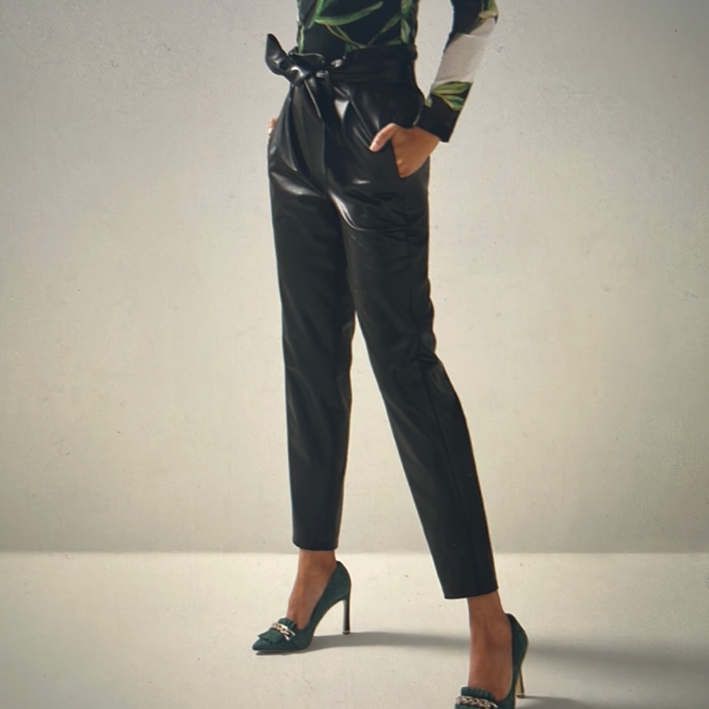 White House Black market, vegan leather paper bag straight pant